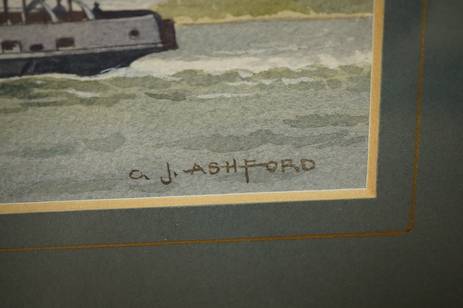 Colin James Ashford (1919-2020), HM Fleet Tug Buccaneer, signed, watercolour, 12.5 x 22cm